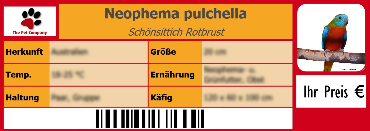 Neophema pulchella Schönsittich Rotbrust 105 x 38 mm