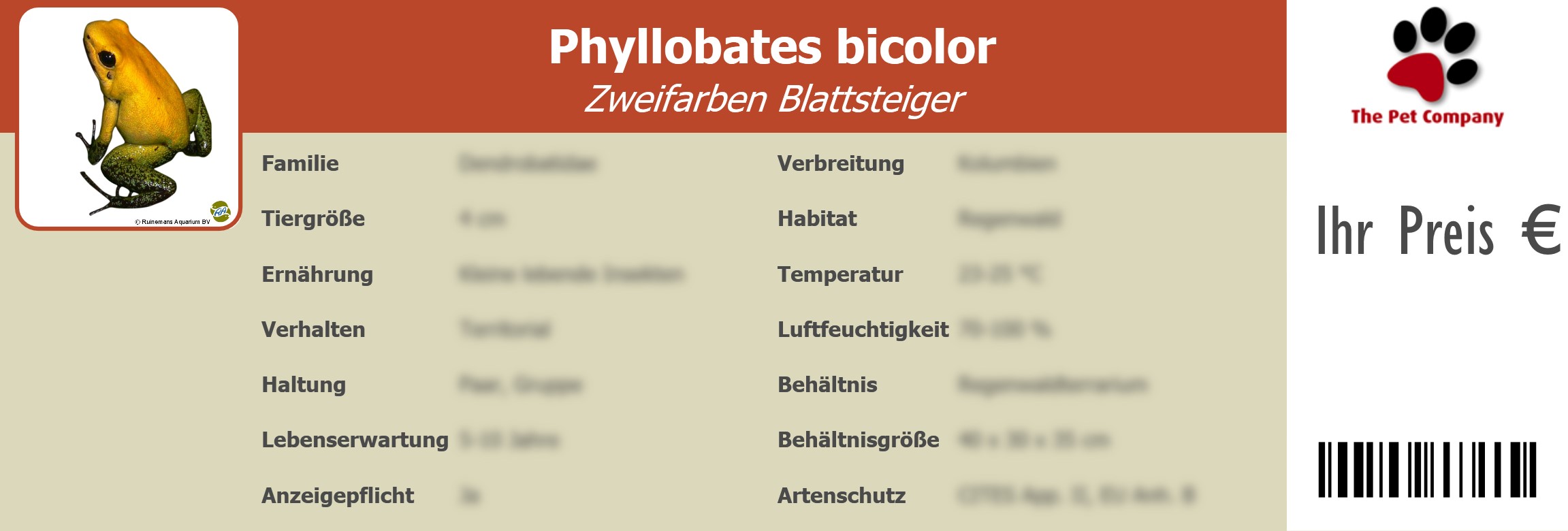 Phyllobates bicolor Zweifarben Blattsteiger 195 x 66 mm
