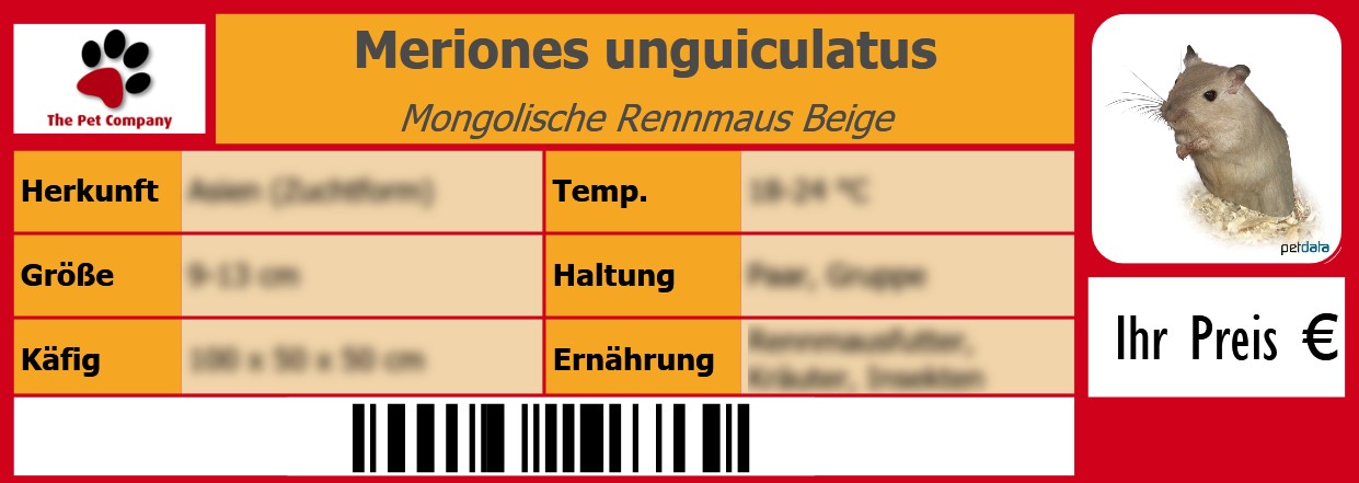 Meriones unguiculatus Mongolische Rennmaus Beige 105 x 38 mm