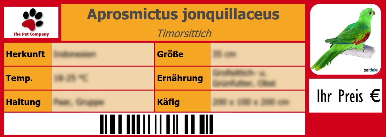 Aprosmictus jonquillaceus Timorsittich 105 x 38 mm
