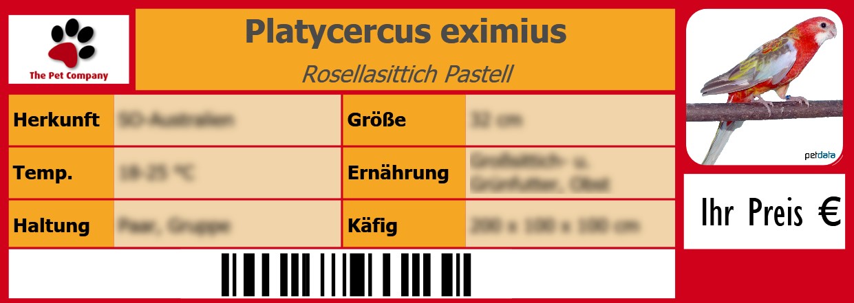 Platycercus eximius Rosellasittich Pastell 105 x 38 mm