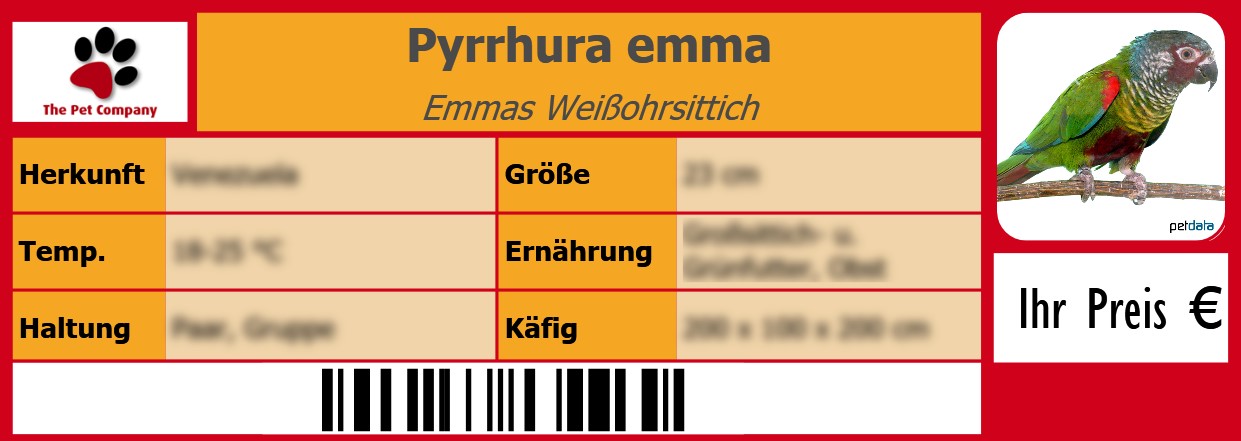 Pyrrhura emma Emmas Weißohrsittich 105 x 38 mm