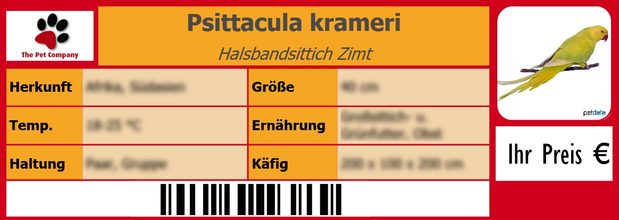 Psittacula krameri Halsbandsittich Zimt 105 x 38 mm